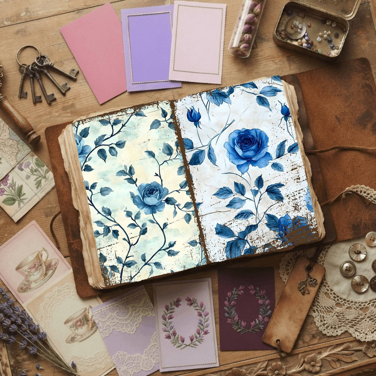 Rose printable junk journal paper, page preview 35