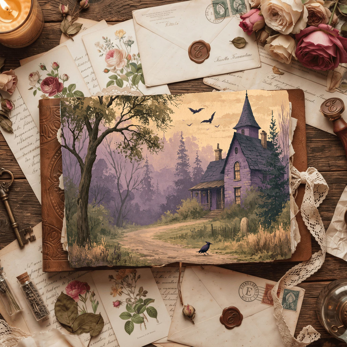 Purple Halloween Watercolor Art