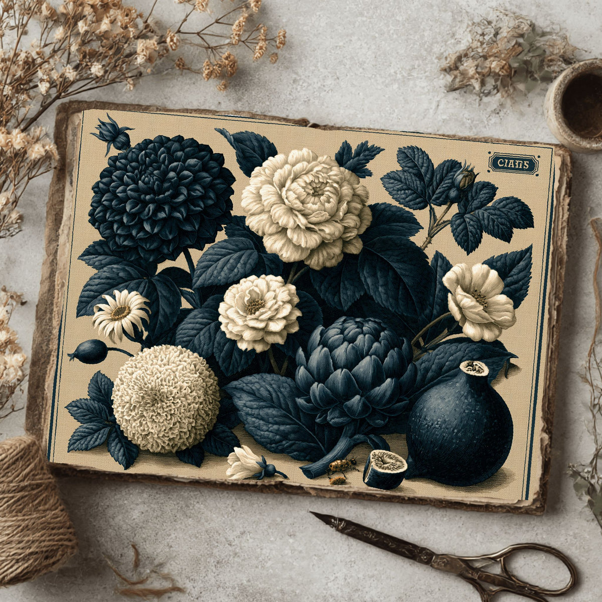 Vintage Black Ink Floral Illustration