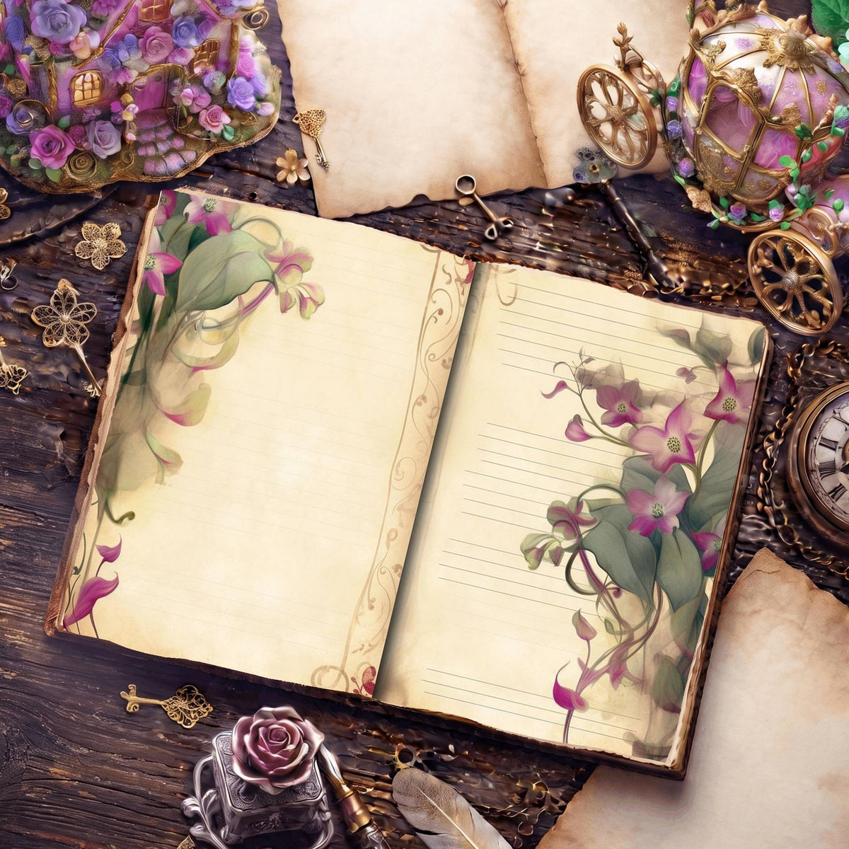 Lined Flower Digital Papers