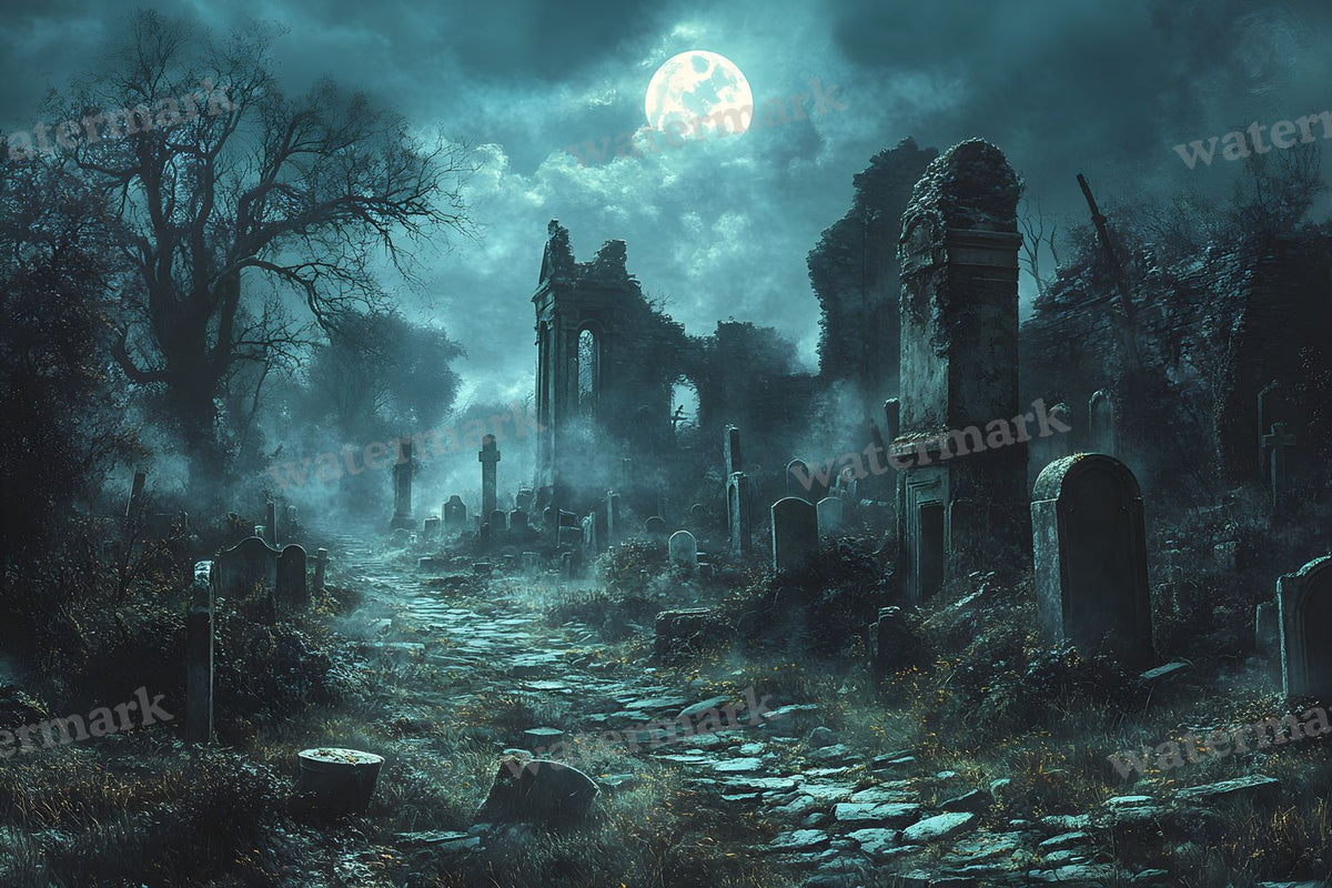 Moonlit Graveyard Backdrop Images