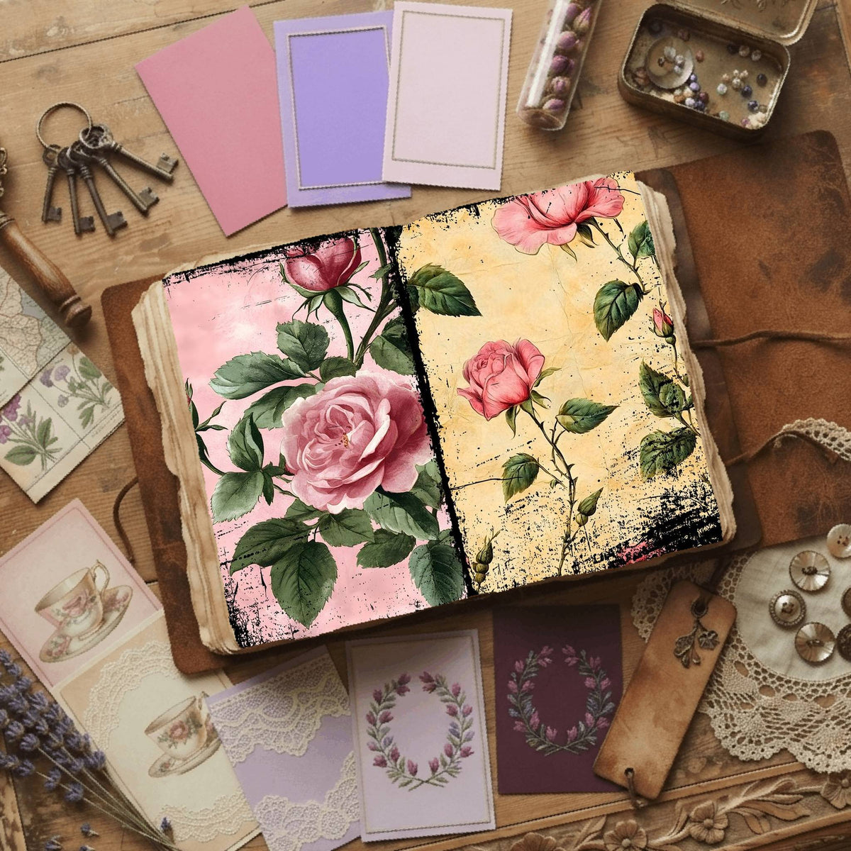 Rose printable junk journal paper, page preview 36