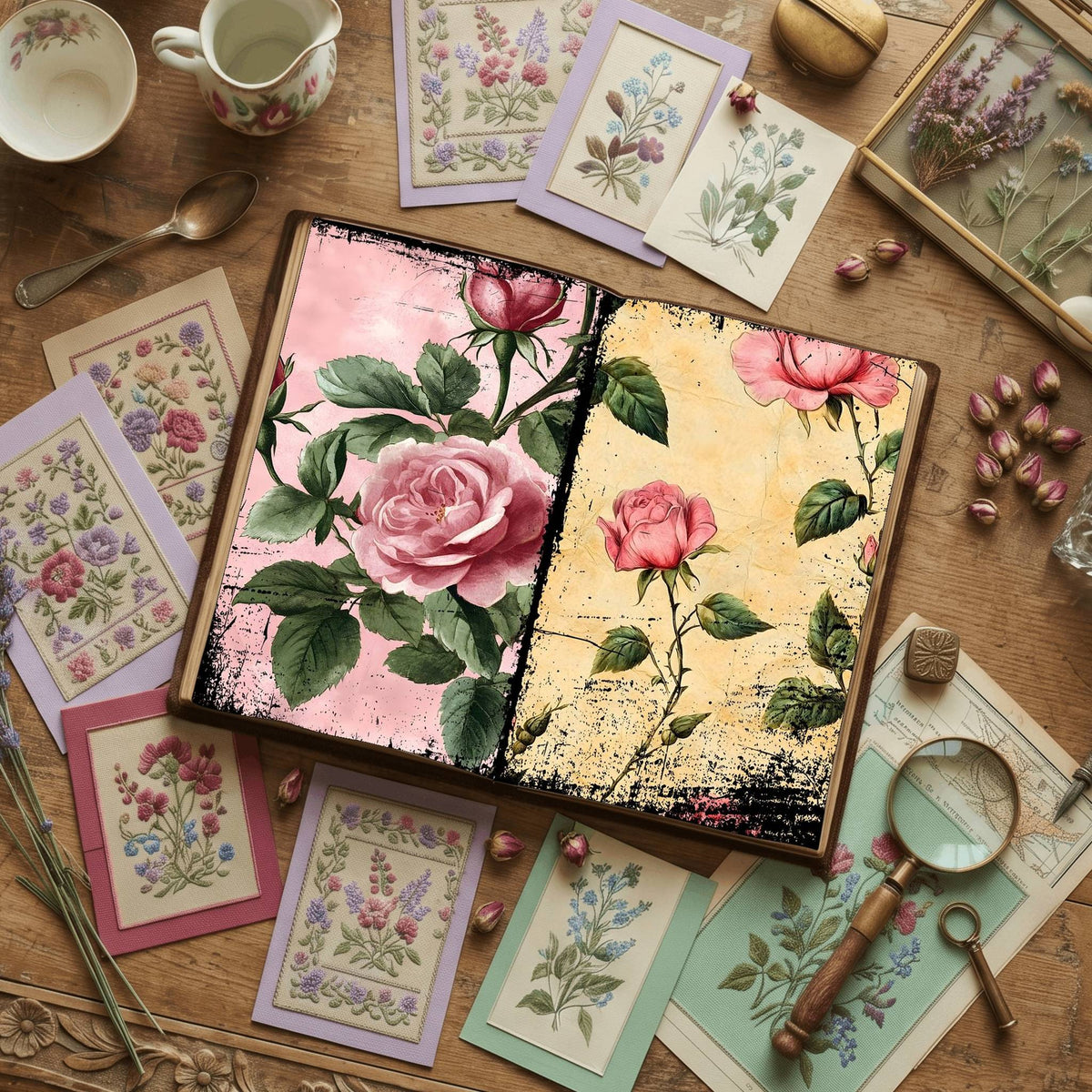 Rose printable junk journal paper, page preview 36