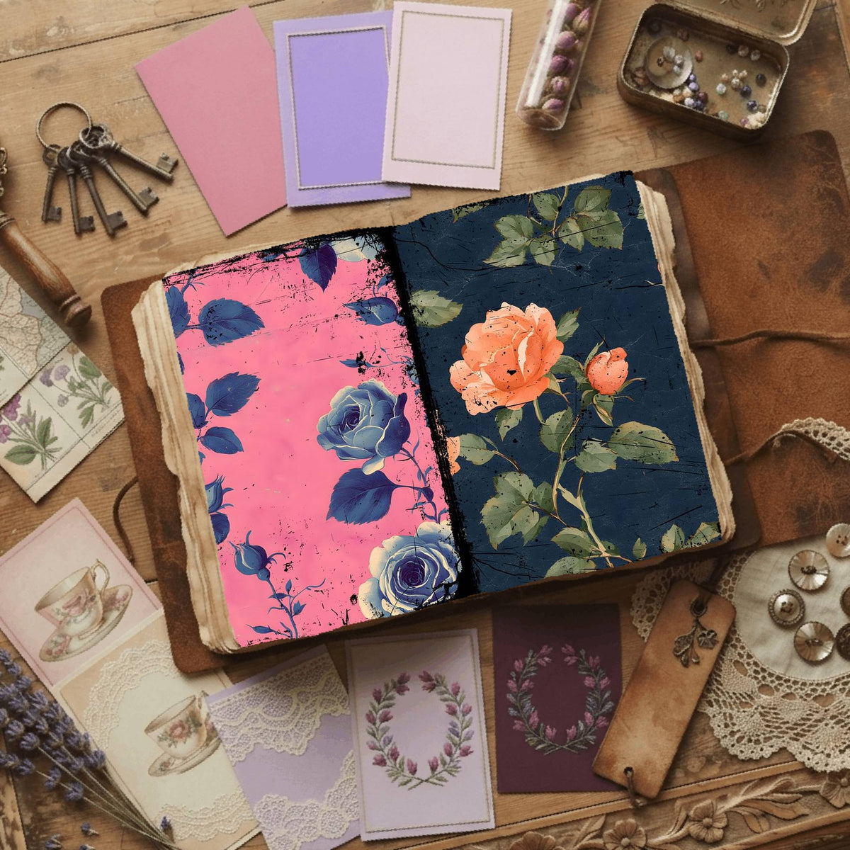 Rose printable junk journal paper, page preview 36
