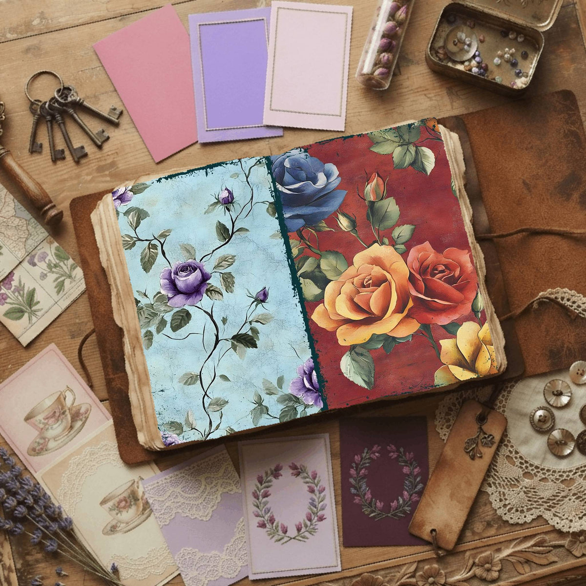 Rose printable junk journal paper, page preview 36