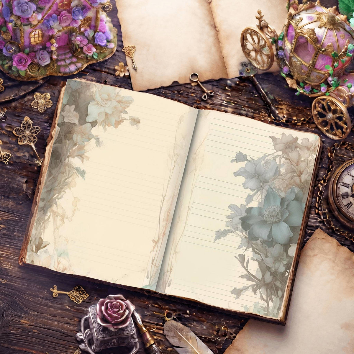 Lined Flower Digital Papers