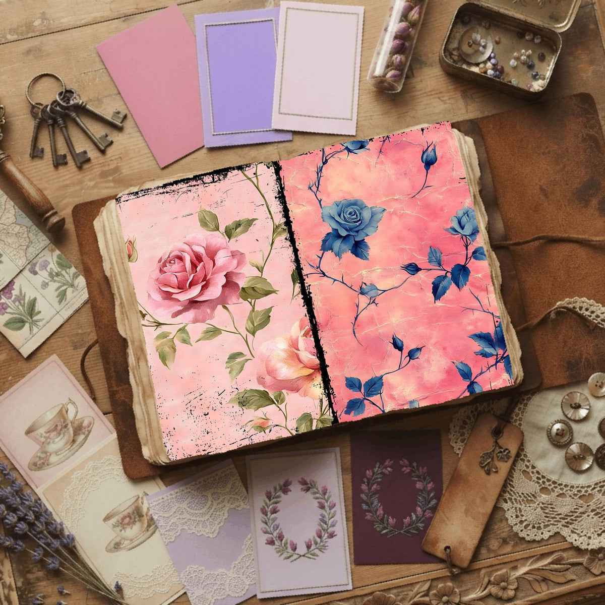Rose printable junk journal paper, page preview 37