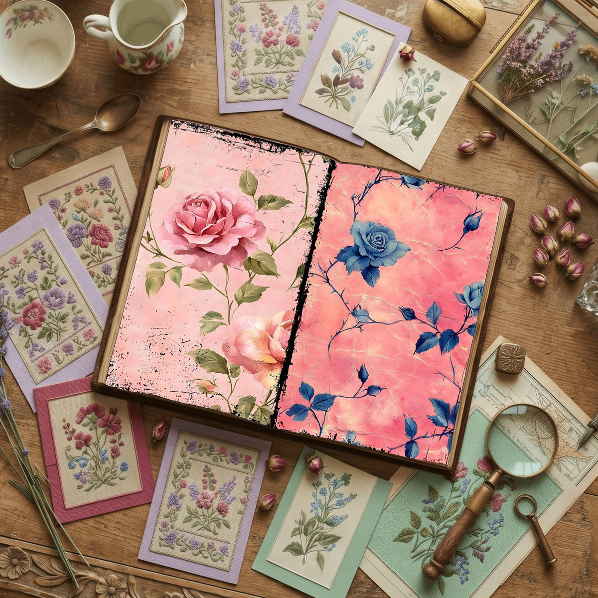 Rose printable junk journal paper, page preview 37