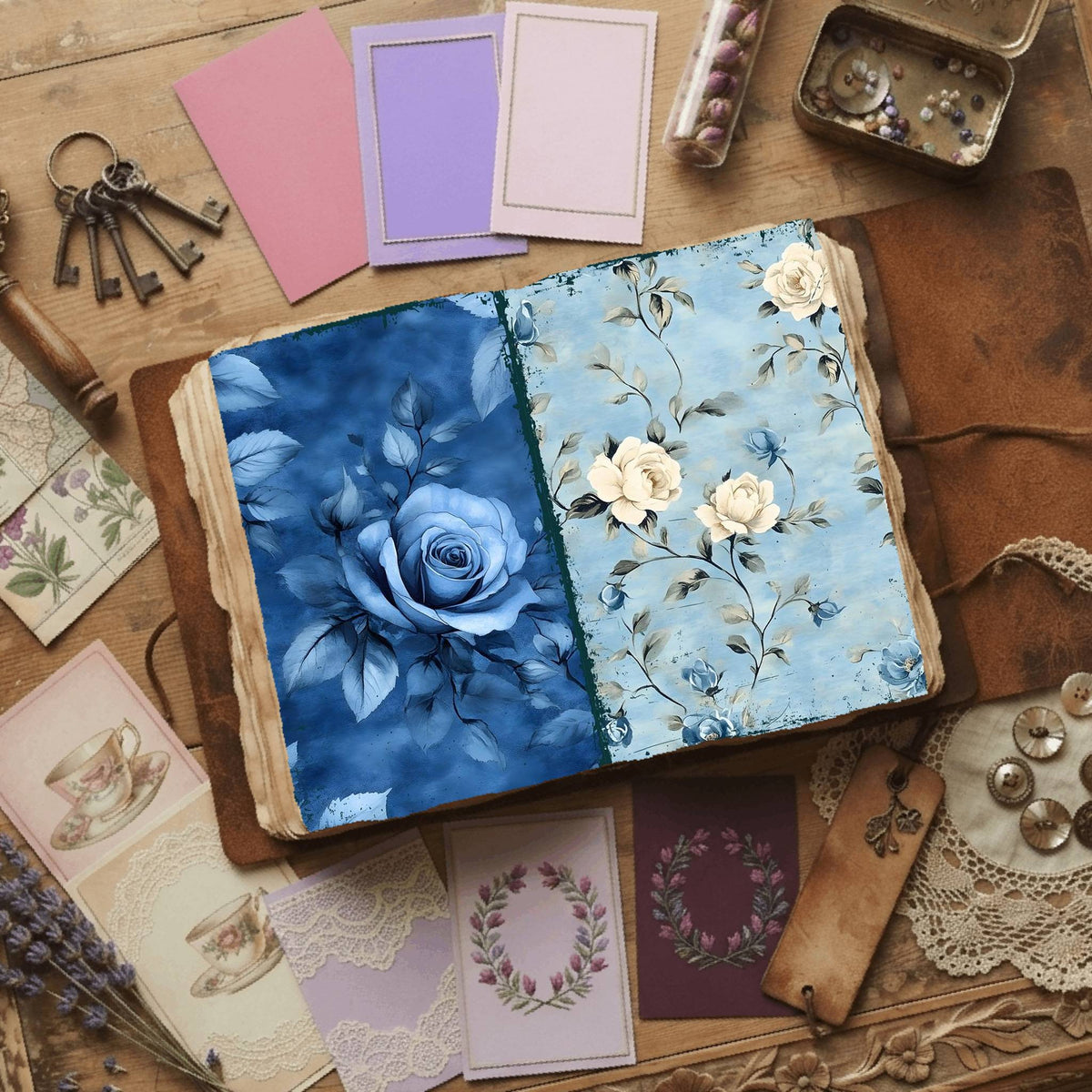 Rose printable junk journal paper, page preview 37