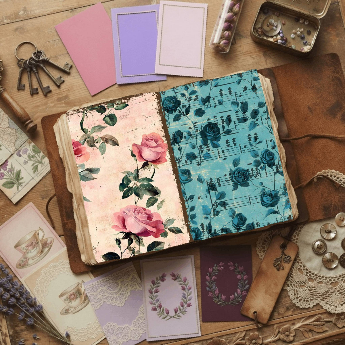 Rose printable junk journal paper, page preview 37