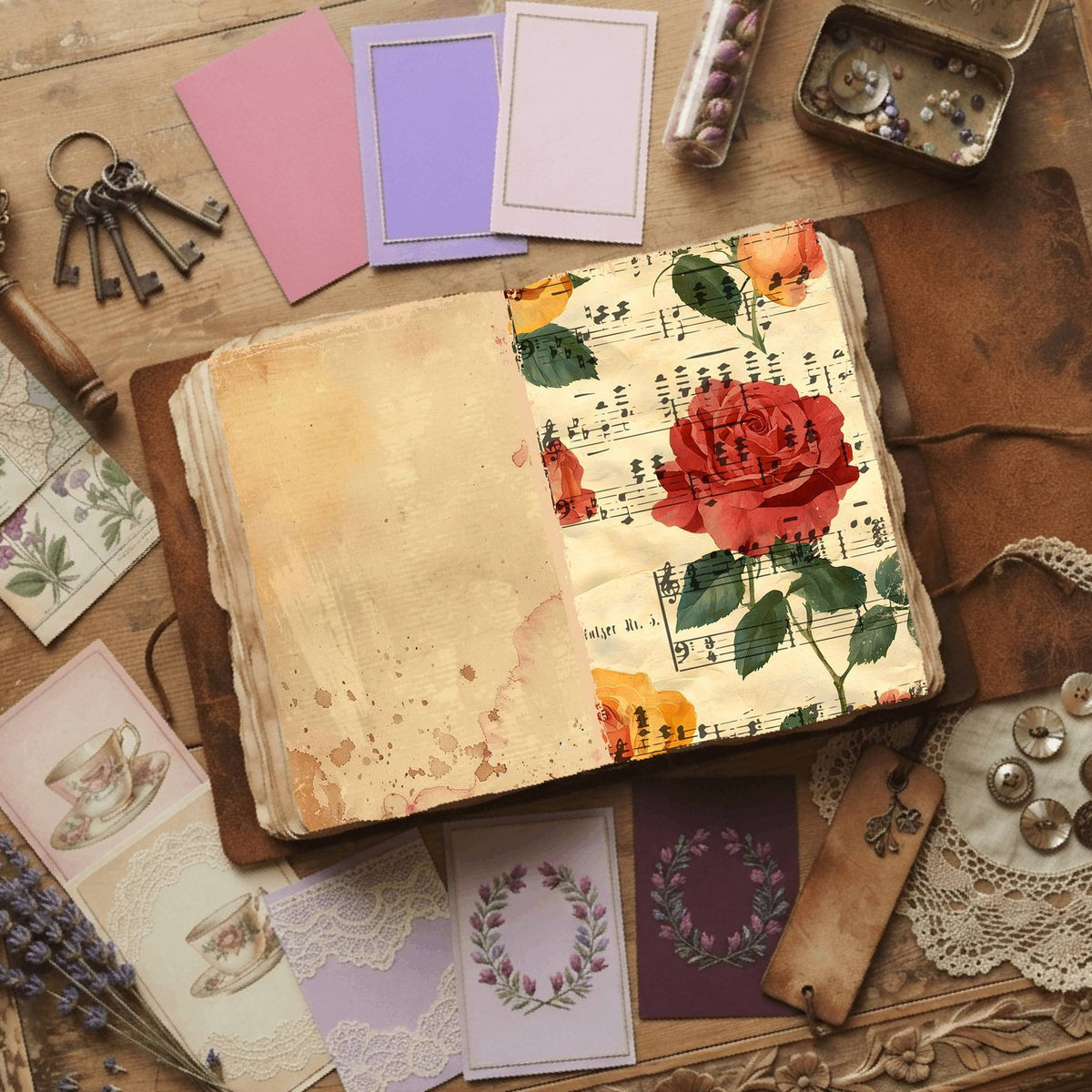 Rose printable junk journal paper, page preview 37