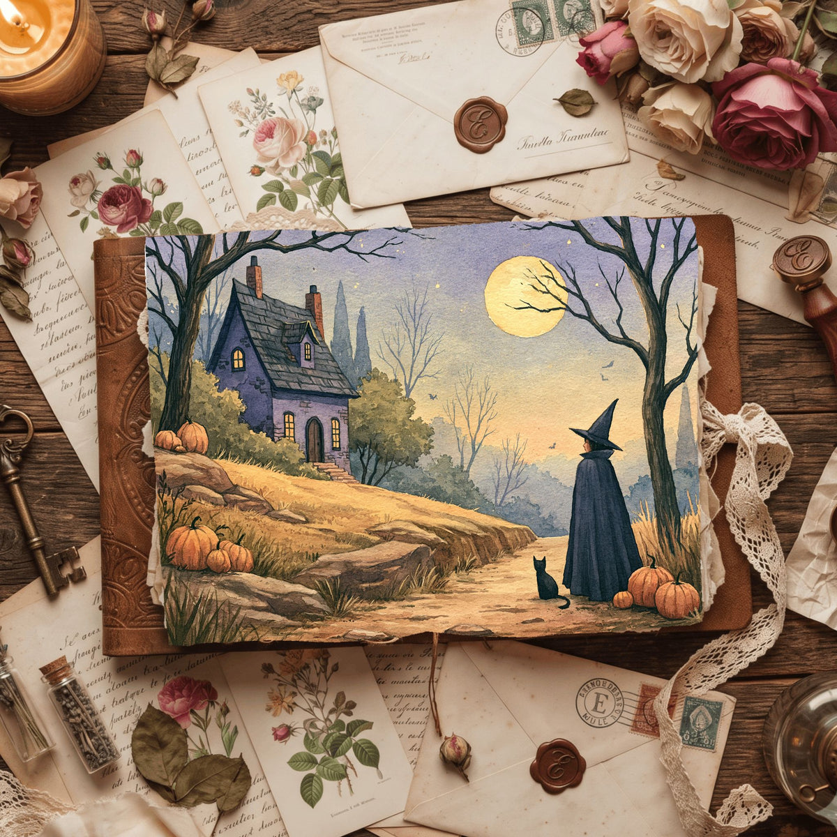 Purple Halloween Watercolor Art