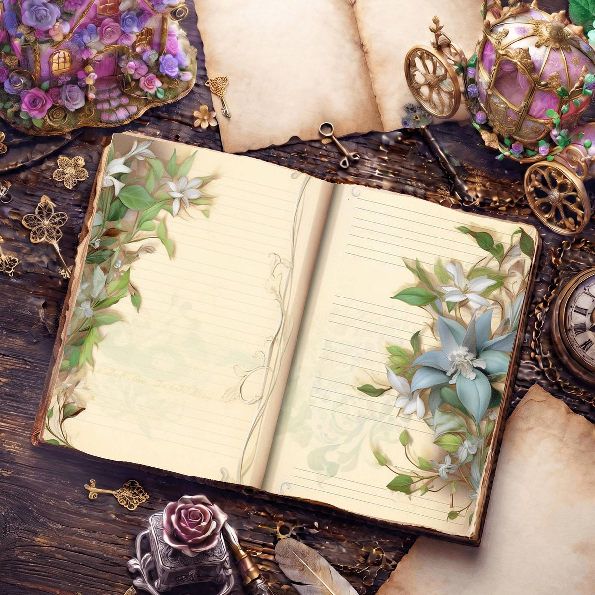 Lined Flower Digital Papers