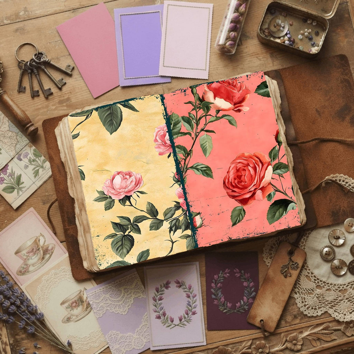 Rose printable junk journal paper, page preview 38
