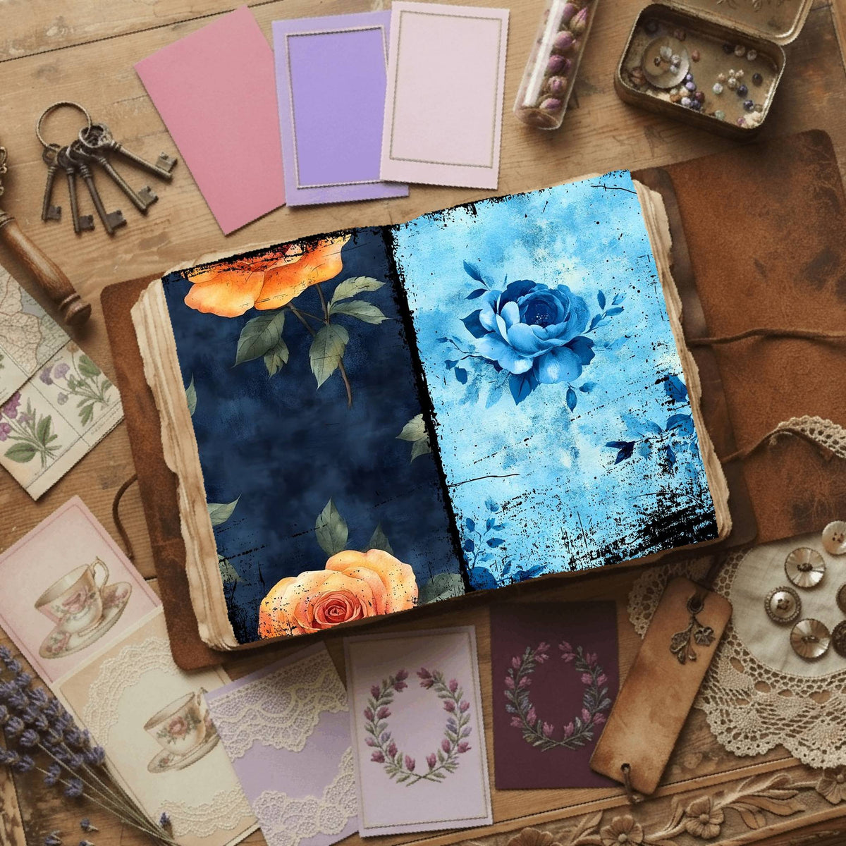 Rose printable junk journal paper, page preview 38