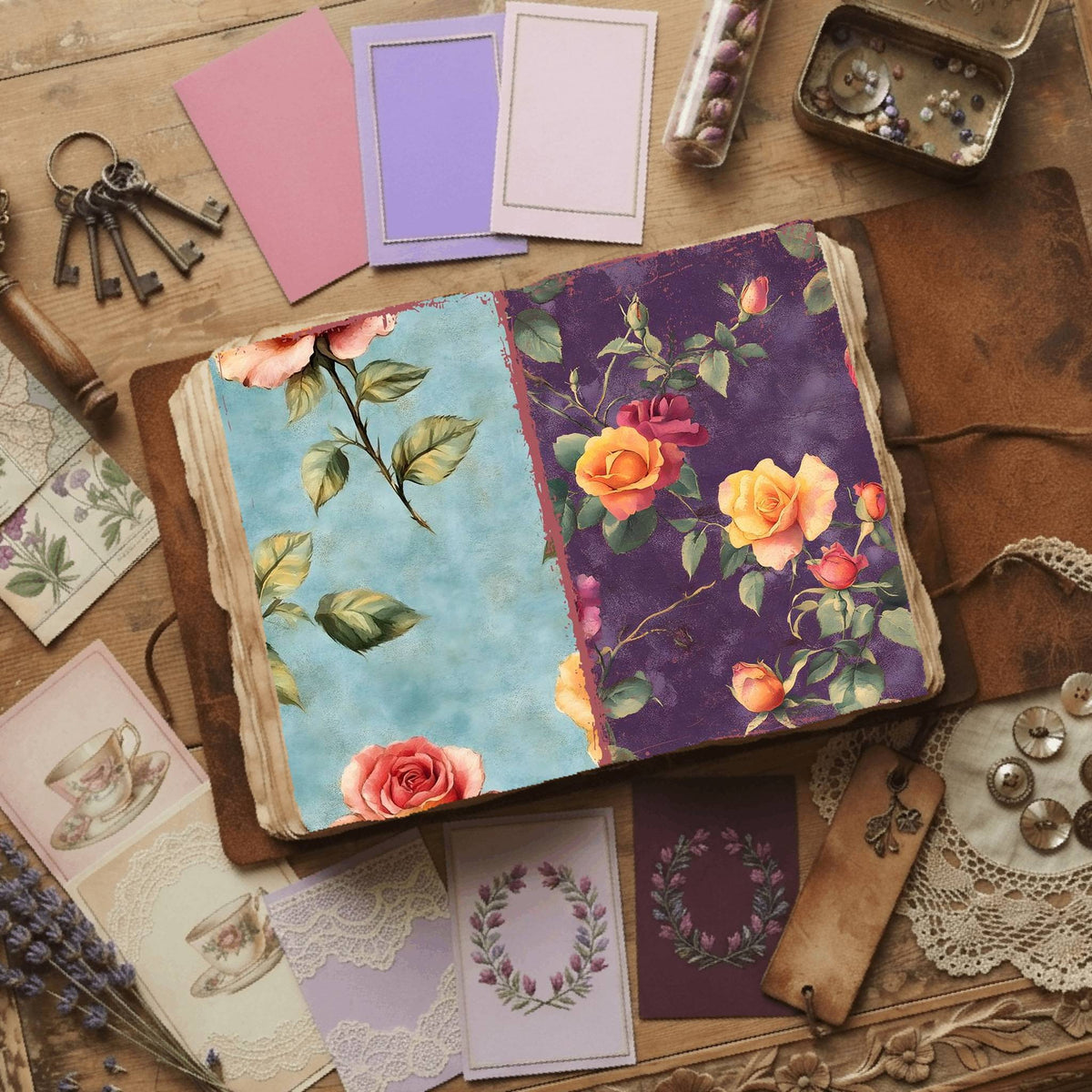 Rose printable junk journal paper, page preview 38