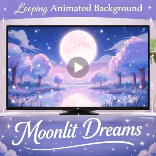 Animated Background Moonlit Lake Loop | Calming Nature Video, Moonlit Night Scene | Anime Kawaii Aesthetic for Streams & Edits