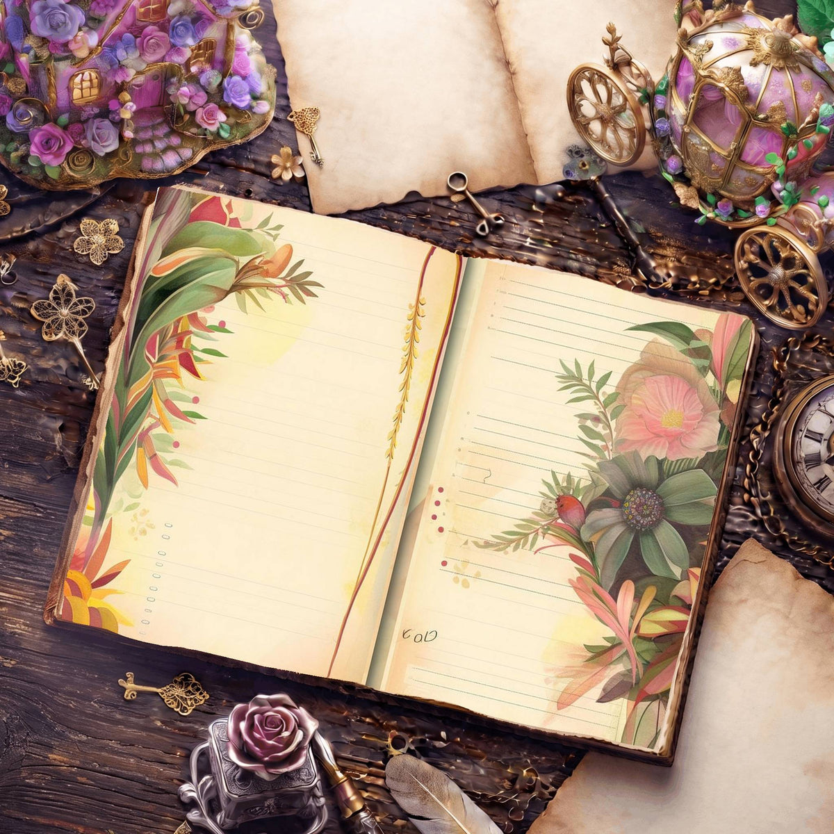 Lined Flower Digital Papers