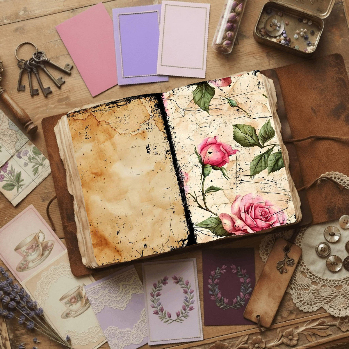 Rose printable junk journal paper, page preview 39