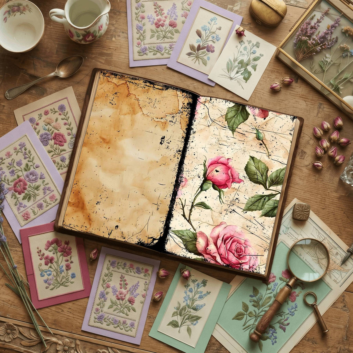 Rose printable junk journal paper, page preview 39