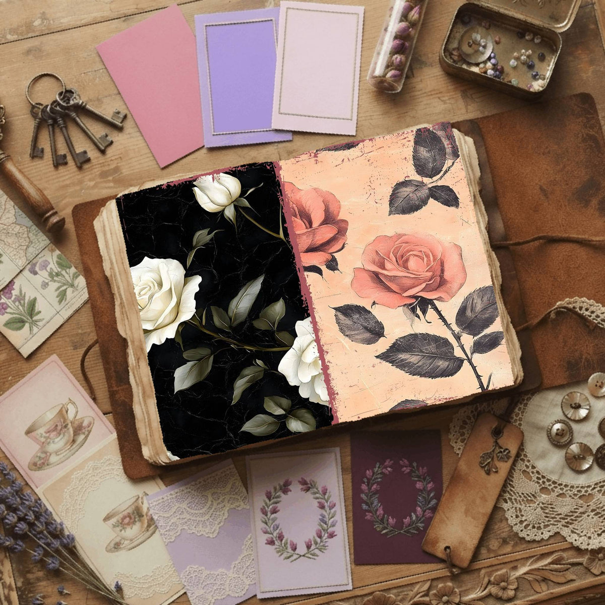 Rose printable junk journal paper, page preview 39