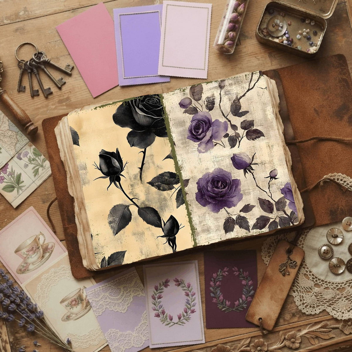 Rose printable junk journal paper, page preview 39