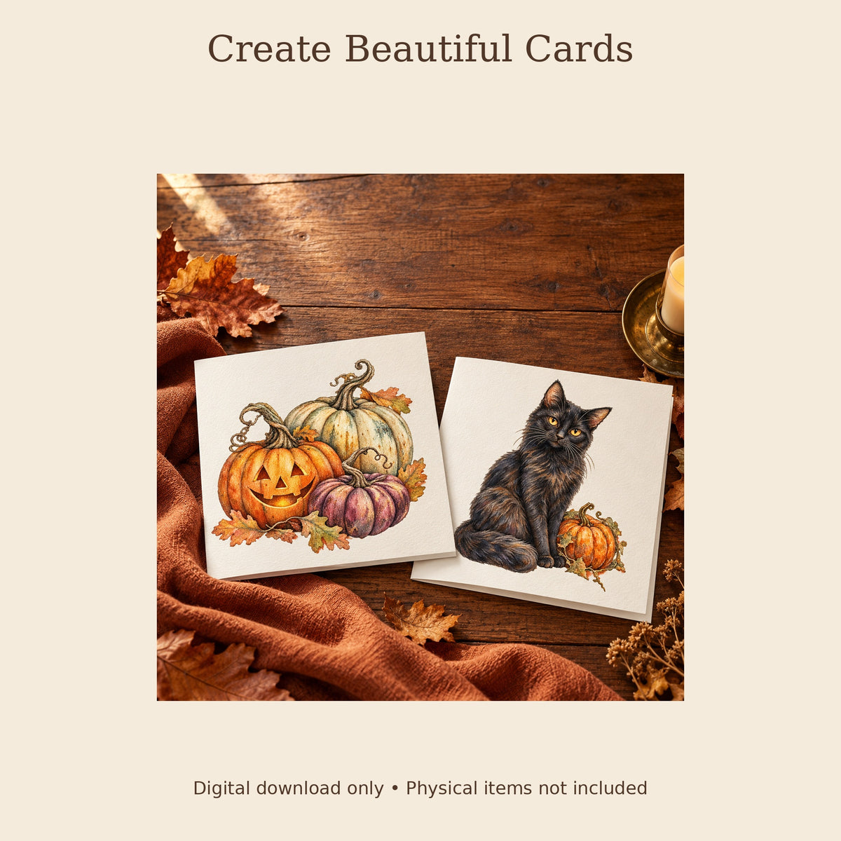 Vintage Halloween Watercolour PNG Clipart Pack, 12 Transparent Designs for Cards, Stickers, Scrapbooking and Sublimation