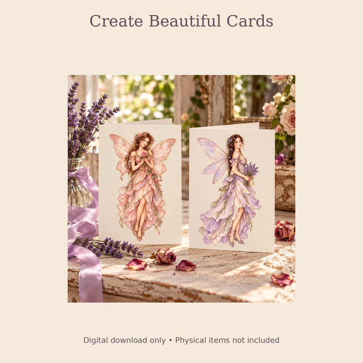 Vintage Fairy Watercolour PNG Clipart Pack, 12 Flower and Woodland Fairies for Cards, Stickers, Scrapbooking and Sublimation