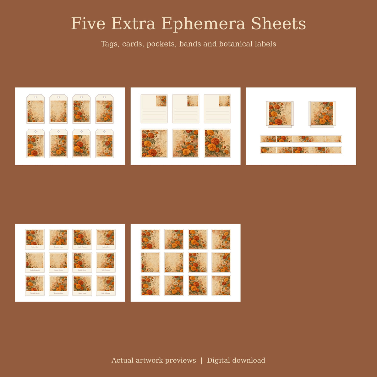 Golden Marigold & Terracotta - Printable Folio Kit, 12 Sheets, A4 & US Letter PDF