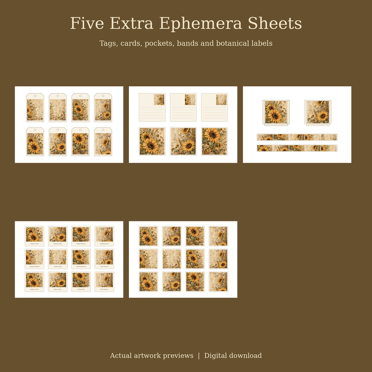 Rustic Sunflower & Burlap - Printable Folio Kit, 12 Sheets, A4 & US Letter PDF