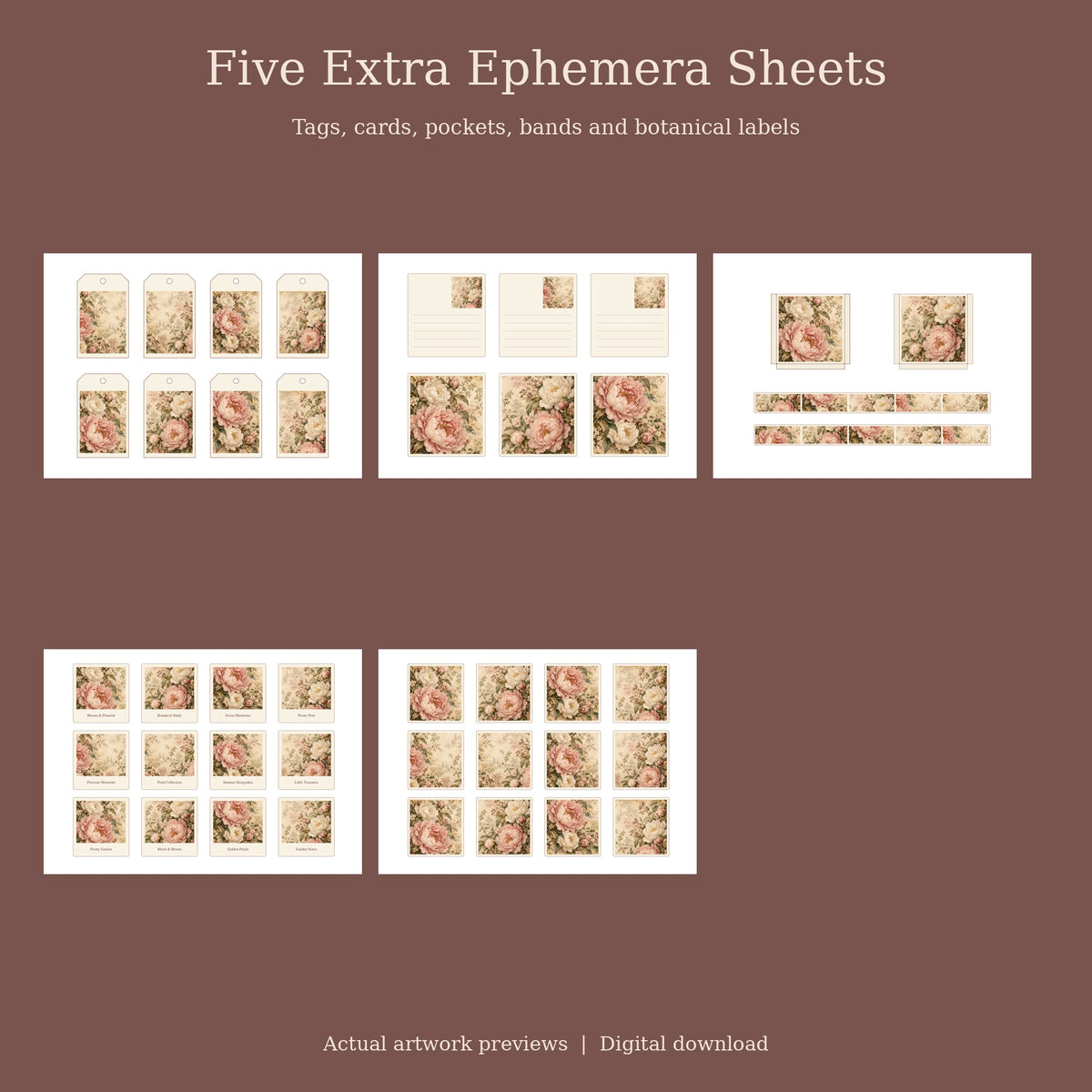 Blush Peony & Gold Leaf - Printable Folio Kit, 12 Sheets, A4 & US Letter PDF