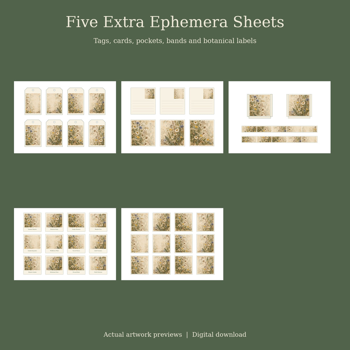 Pressed Meadow Wildflowers - Printable Folio Kit, 12 Sheets, A4 & US Letter PDF