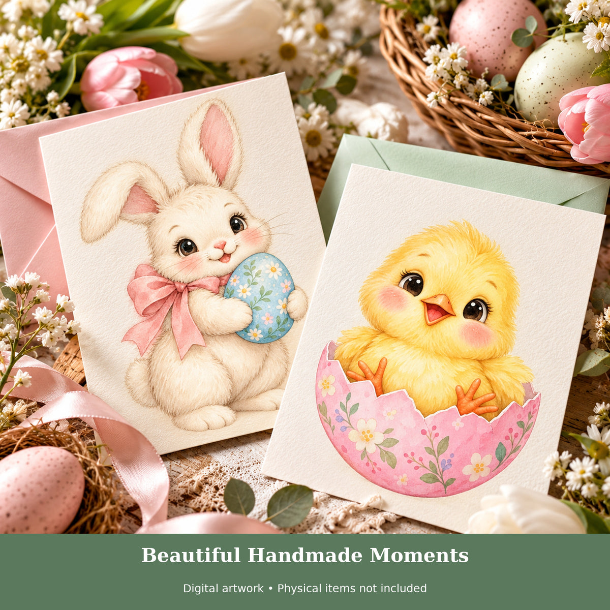 Cute Easter Watercolor PNG Clipart, 12 Transparent Designs for Cards, Stickers, Scrapbooking and Sublimation