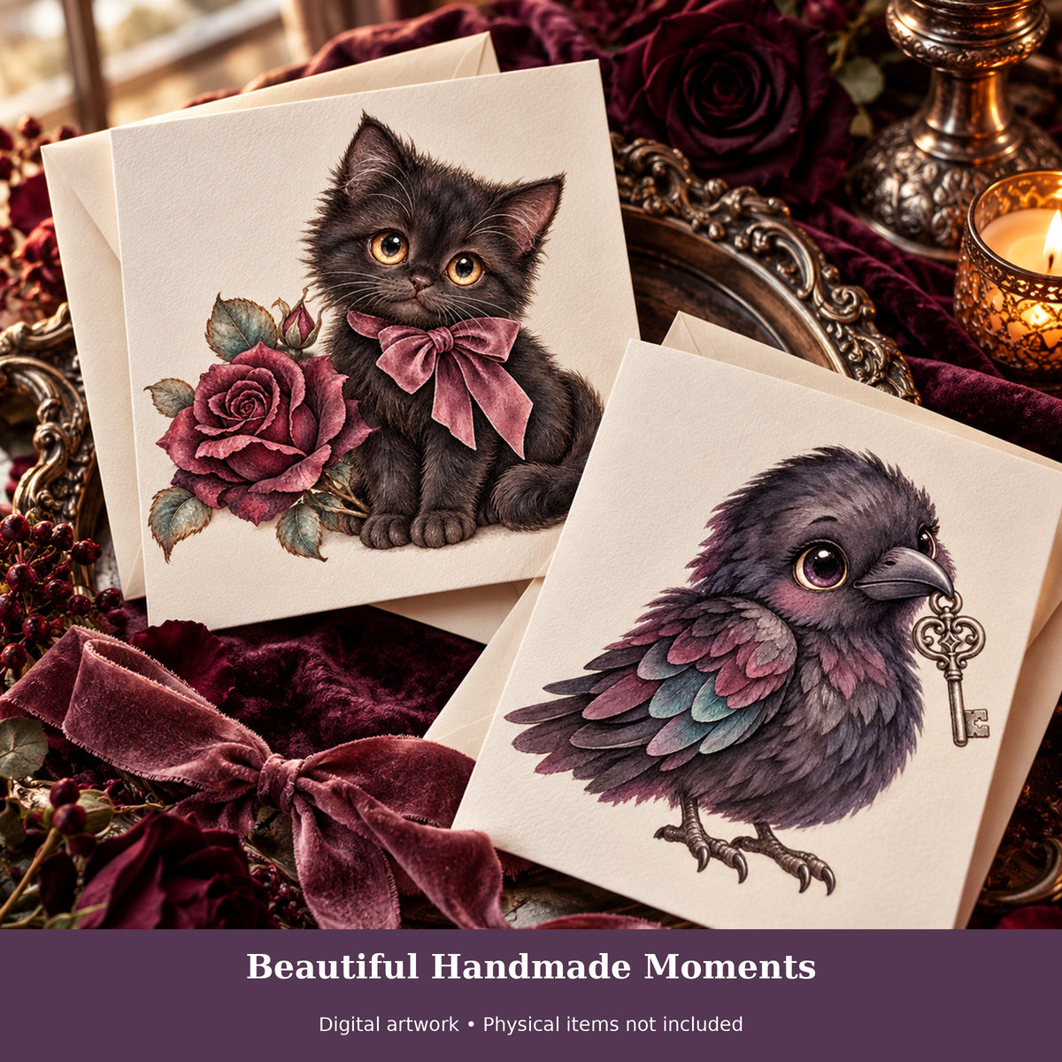 Cute Gothic Watercolor PNG Clipart, 12 Transparent Designs for Cards, Stickers, Scrapbooking and Sublimation