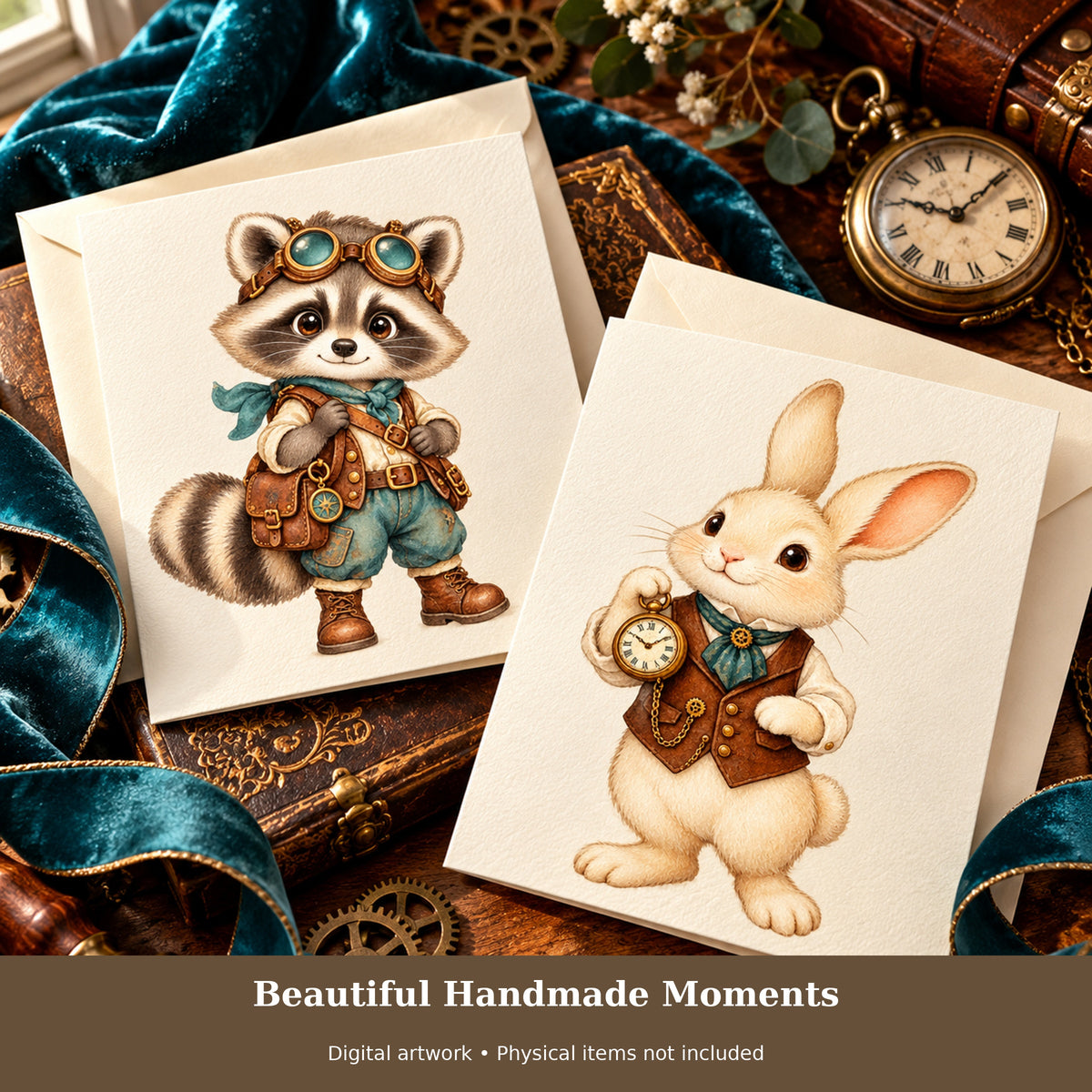 Cute Steampunk Watercolor PNG Clipart, 12 Transparent Designs for Cards, Stickers, Scrapbooking and Sublimation