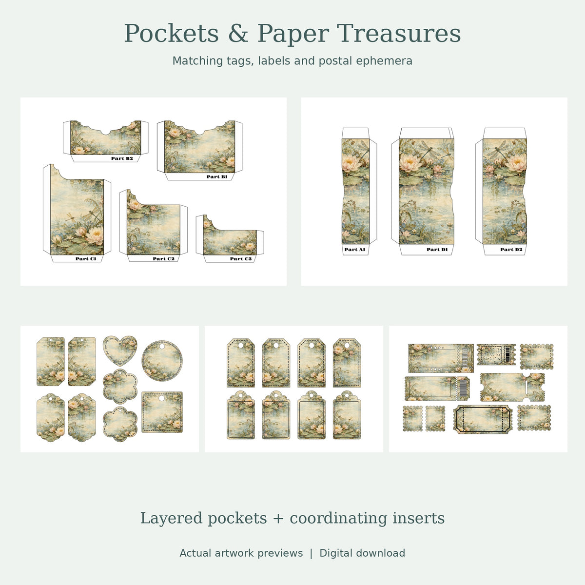 Dragonfly Pond & Waterlily - Printable Folio Kit, A4 & US Letter PDF