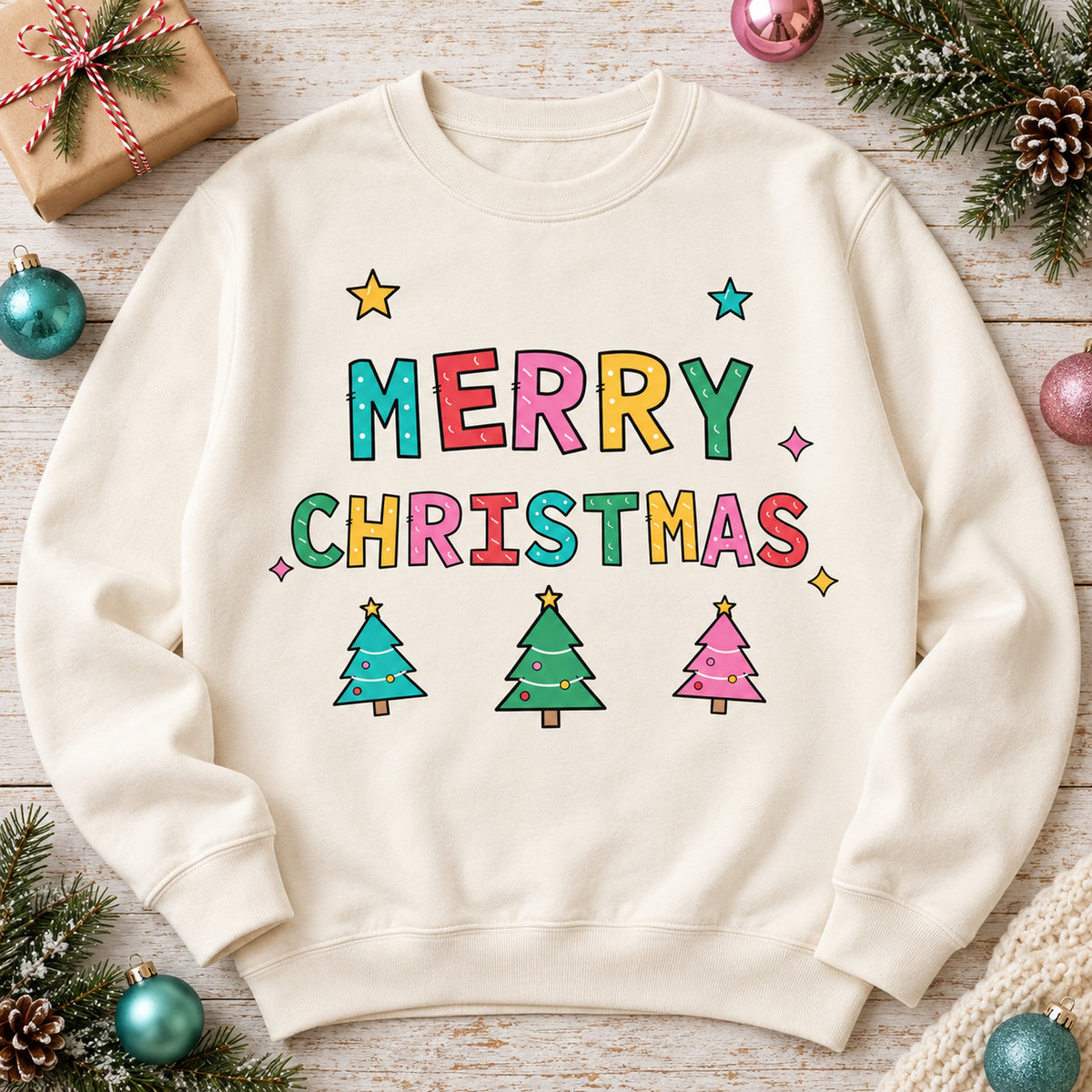 Merry Christmas Doodle SVG + PNG Pack, 12 Vibrant Lettering Designs with Stars and Festive Clipart for Sublimation and Crafts