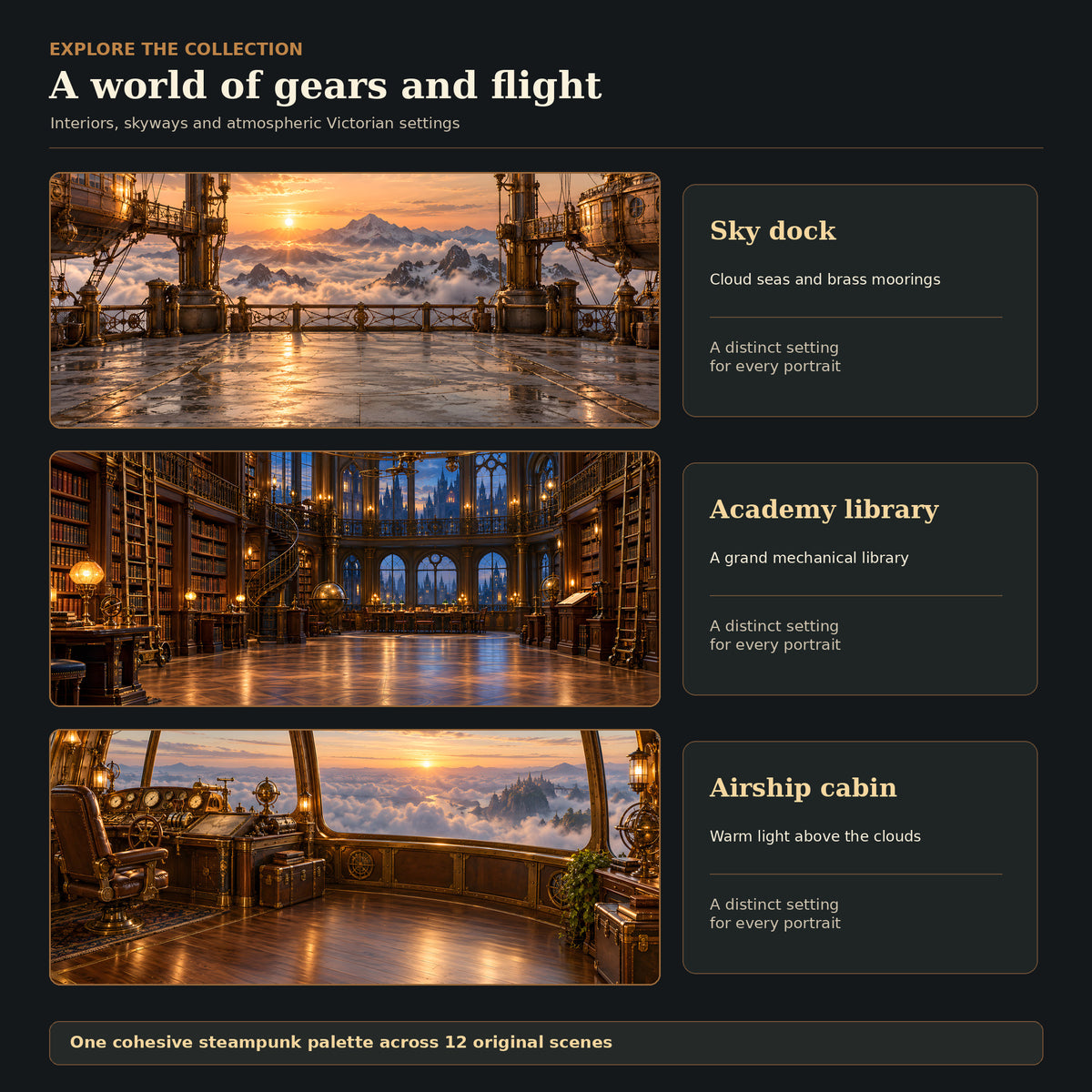 Variety of steampunk photography backdrop scenes