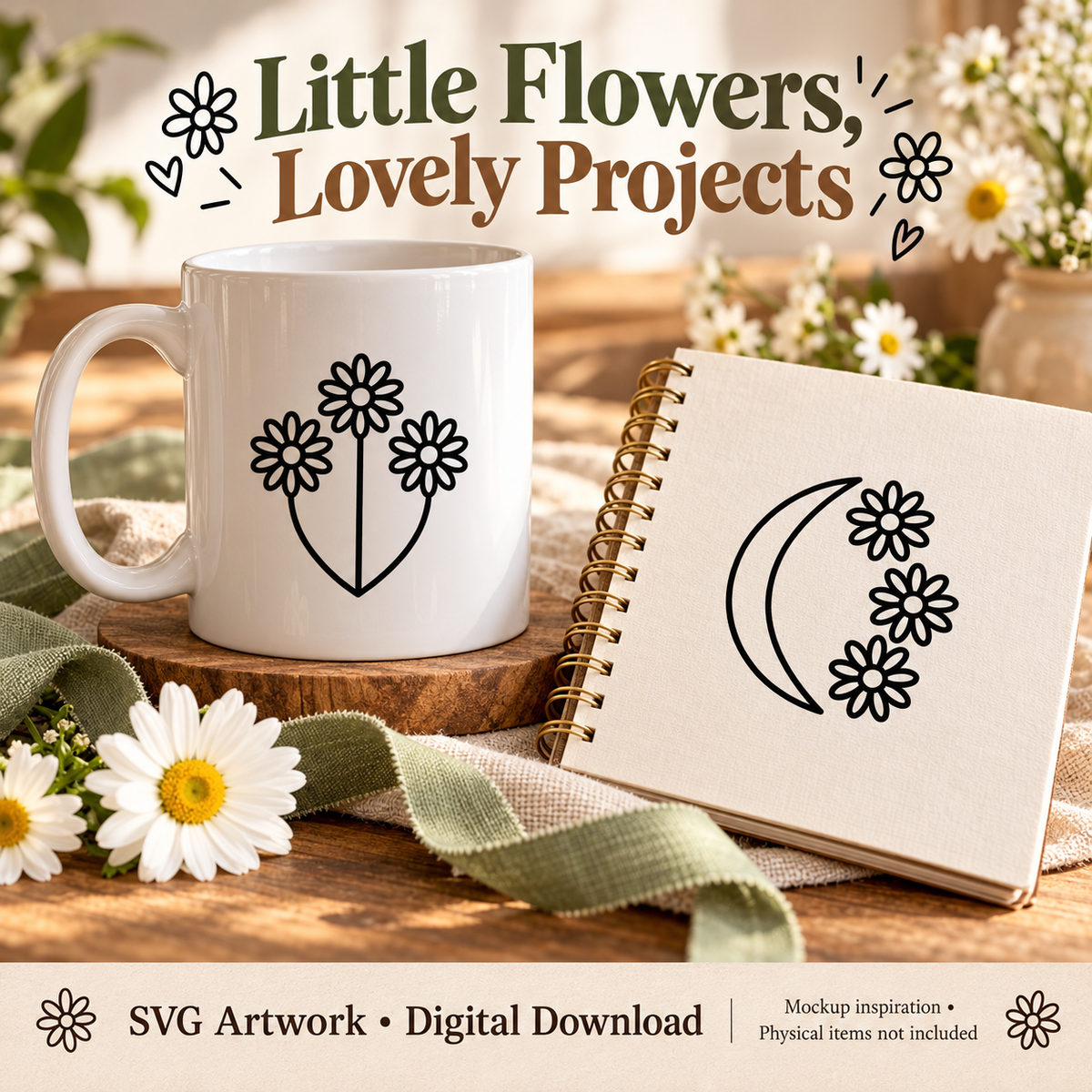 Daisy Doodles SVG Pack – 12 Simple Floral Line Art Designs