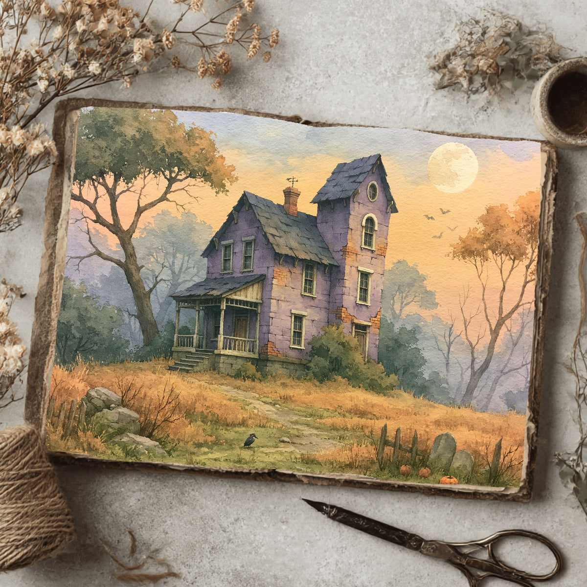 Purple Halloween Watercolor Art