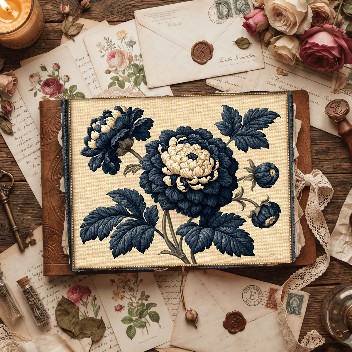 Vintage Black Ink Floral Illustration