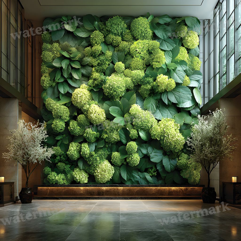 Leafy Green Flower Wall digital photo backdrop for photo editing, preview 39