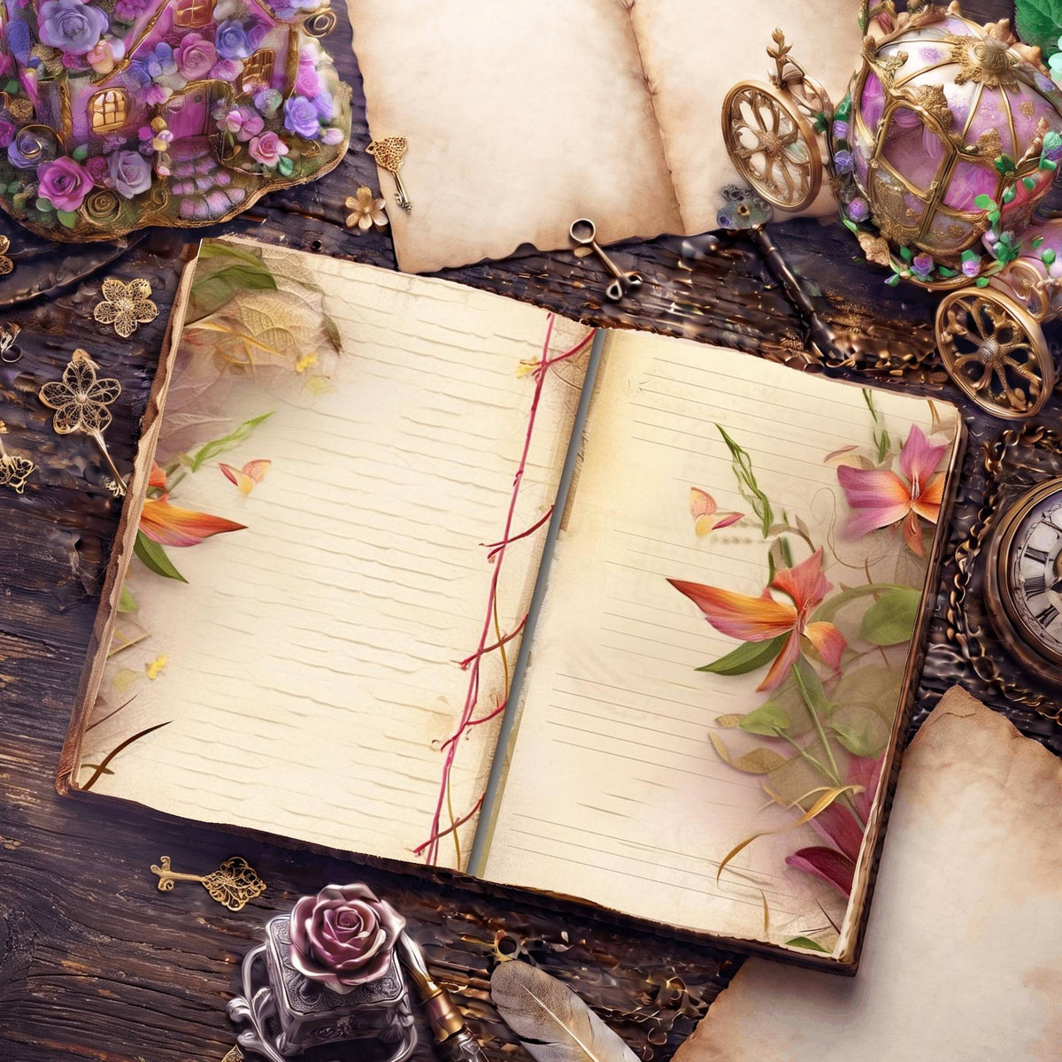 Lined Flower Digital Papers
