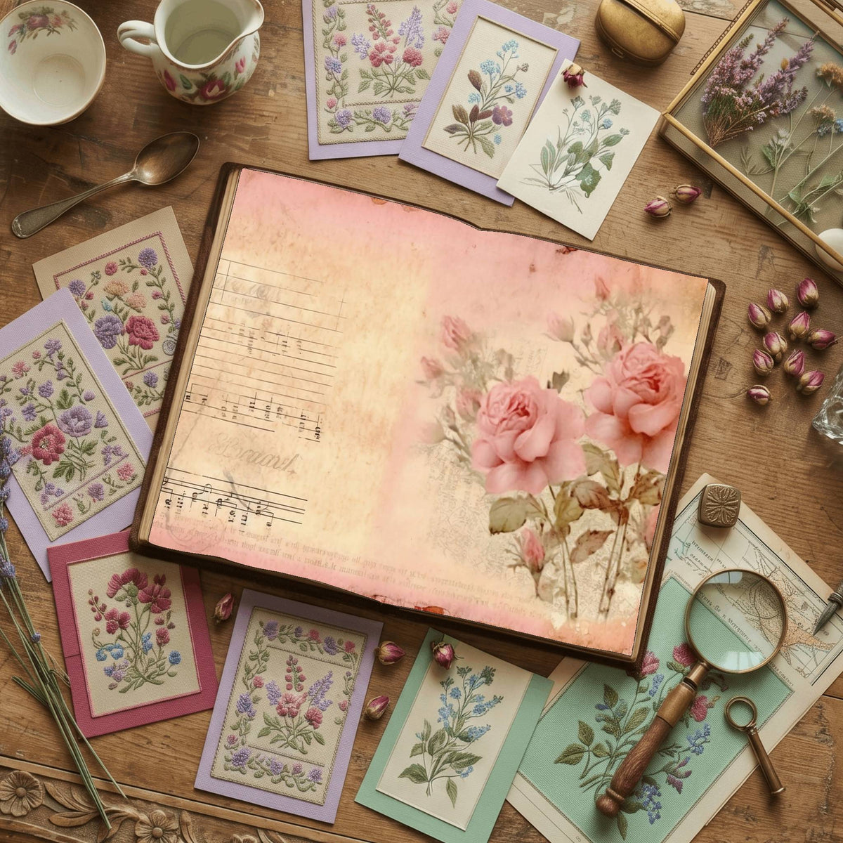Pink Rose printable junk journal paper, page preview 40