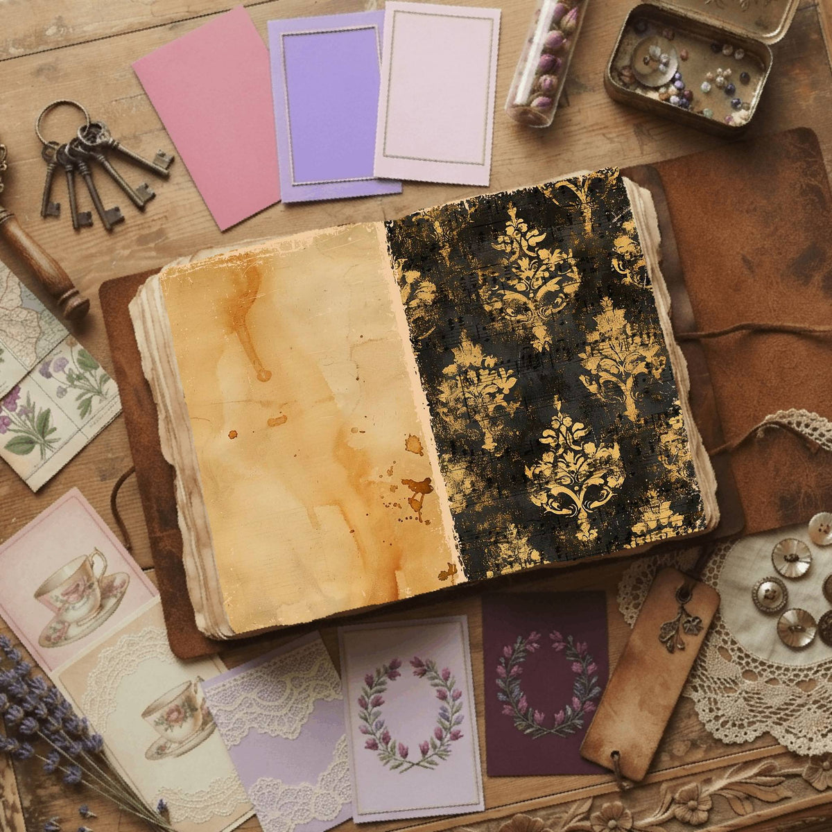 Regal Damask printable junk journal paper, page preview 40