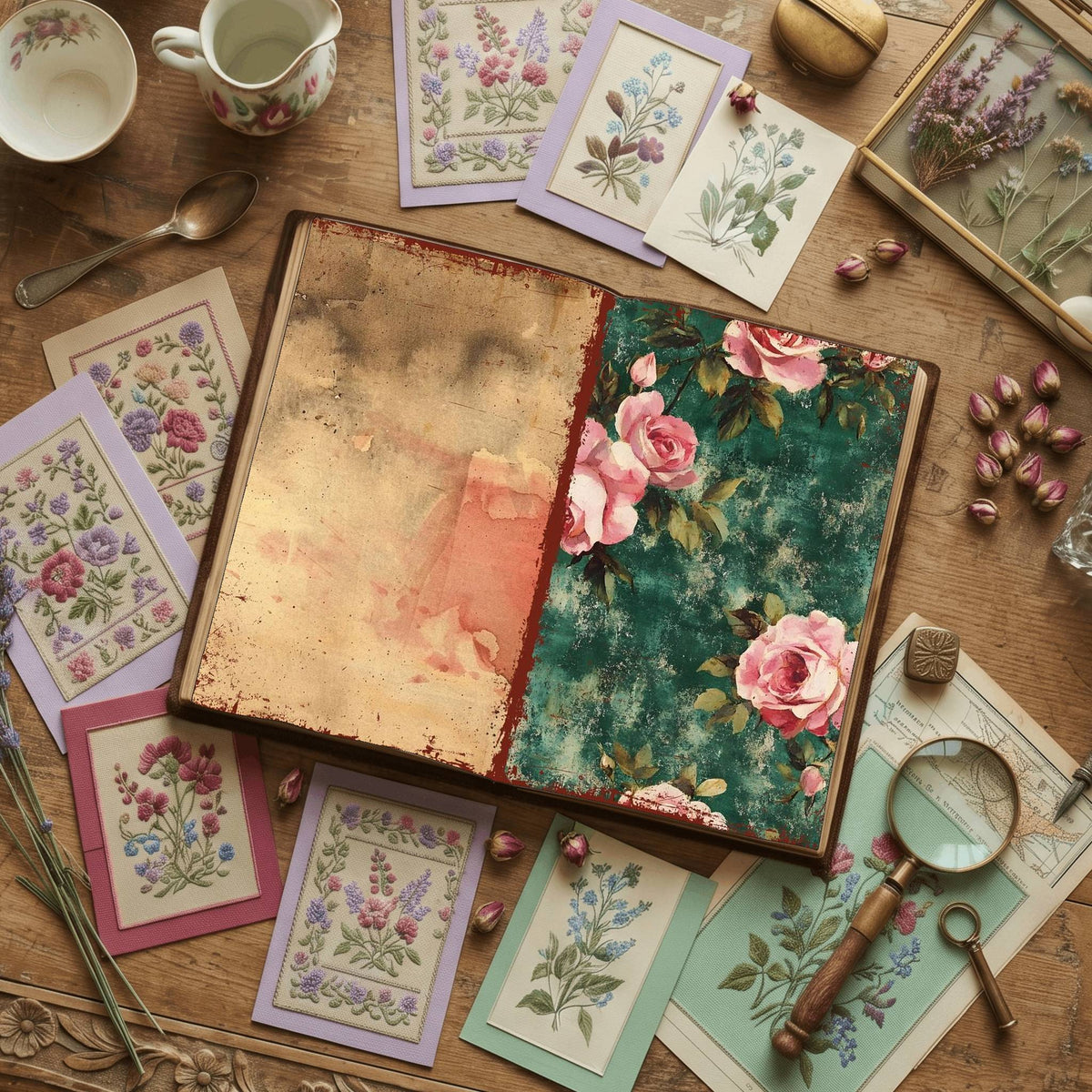 Rose printable junk journal paper, page preview 40