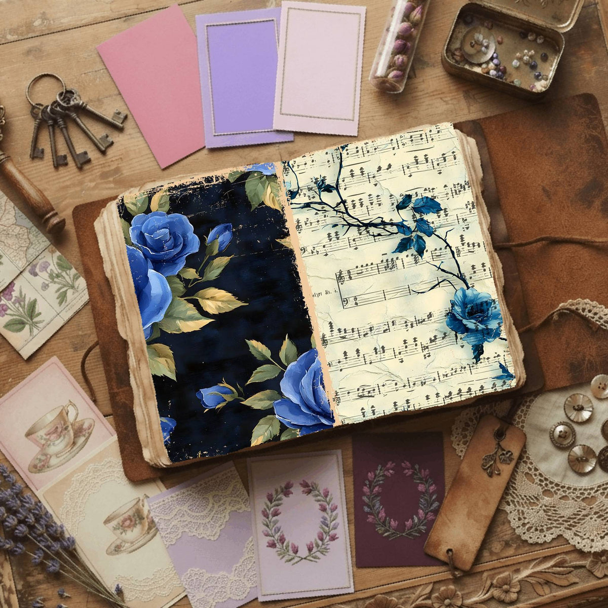 Rose printable junk journal paper, page preview 41