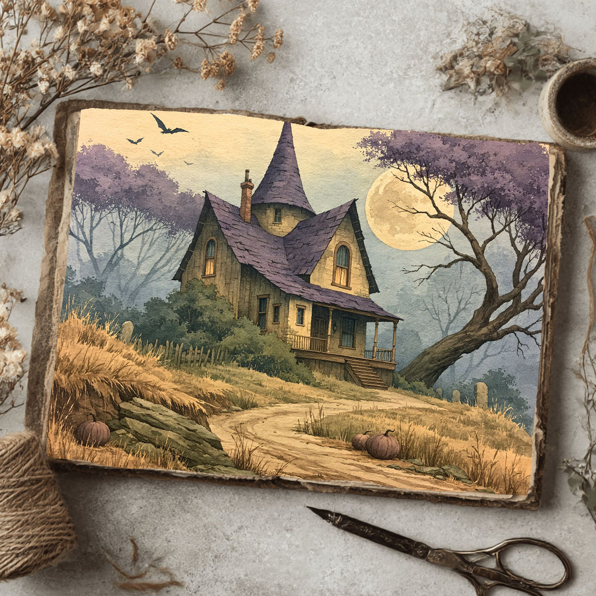 Purple Halloween Watercolor Art