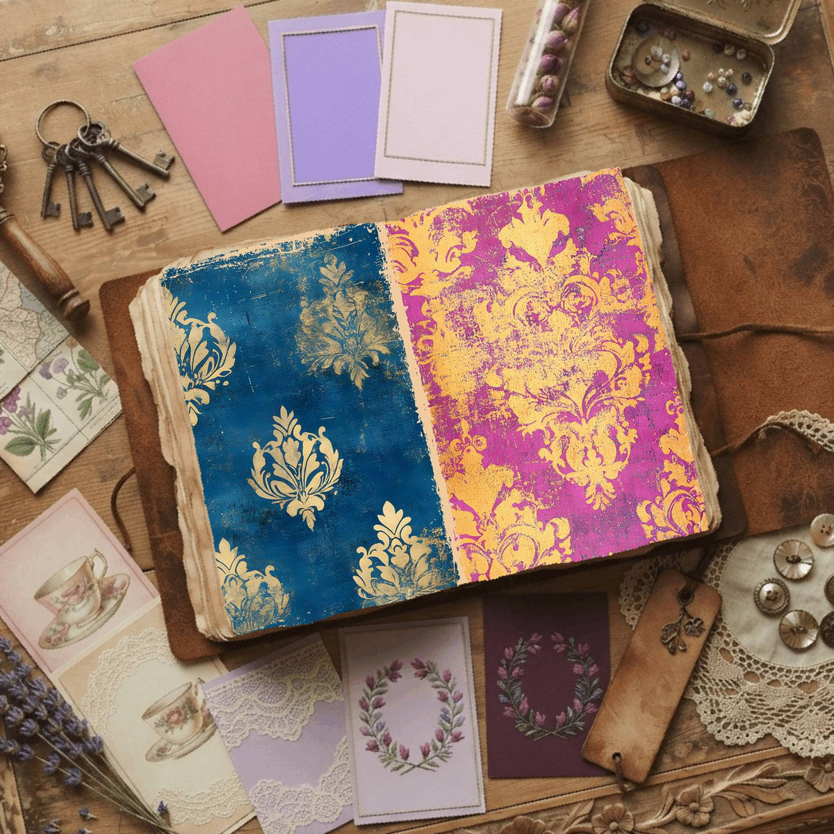 Regal Damask printable junk journal paper, page preview 42