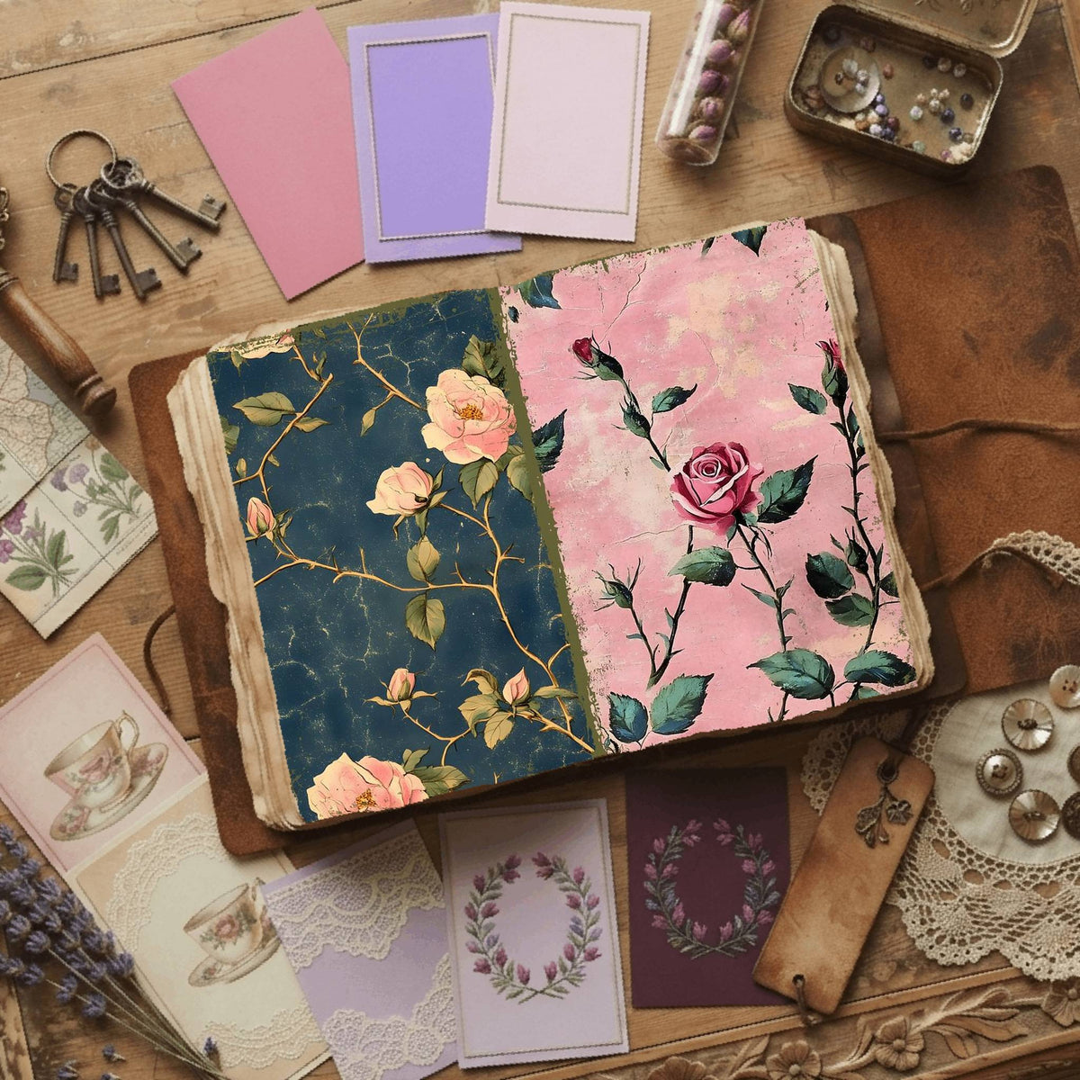 Rose printable junk journal paper, page preview 42